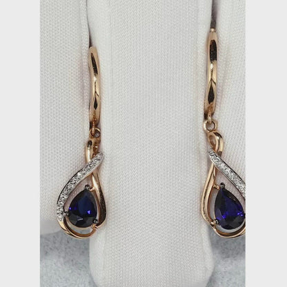 Rose Gold Latch back earrings with Synthetic Sapphires and diamonds