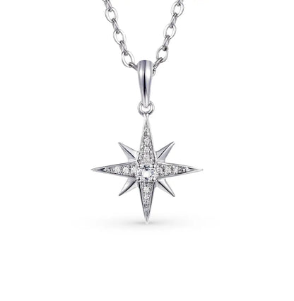 White Gold Star pendant necklace with diamonds Cushionblue