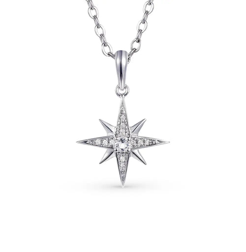 White Gold Star pendant necklace with diamonds Cushionblue