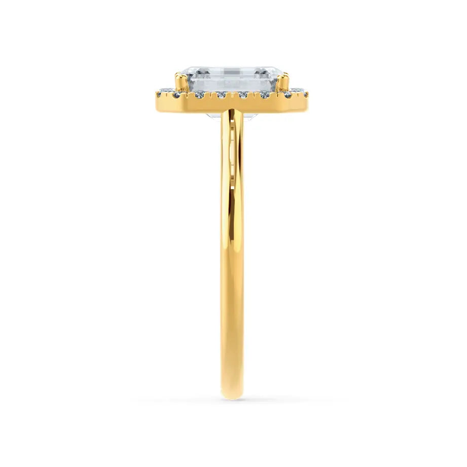 Emerald Cut Natural Diamond Yellow Gold Halo Ring (1.75ct) - cushionblue