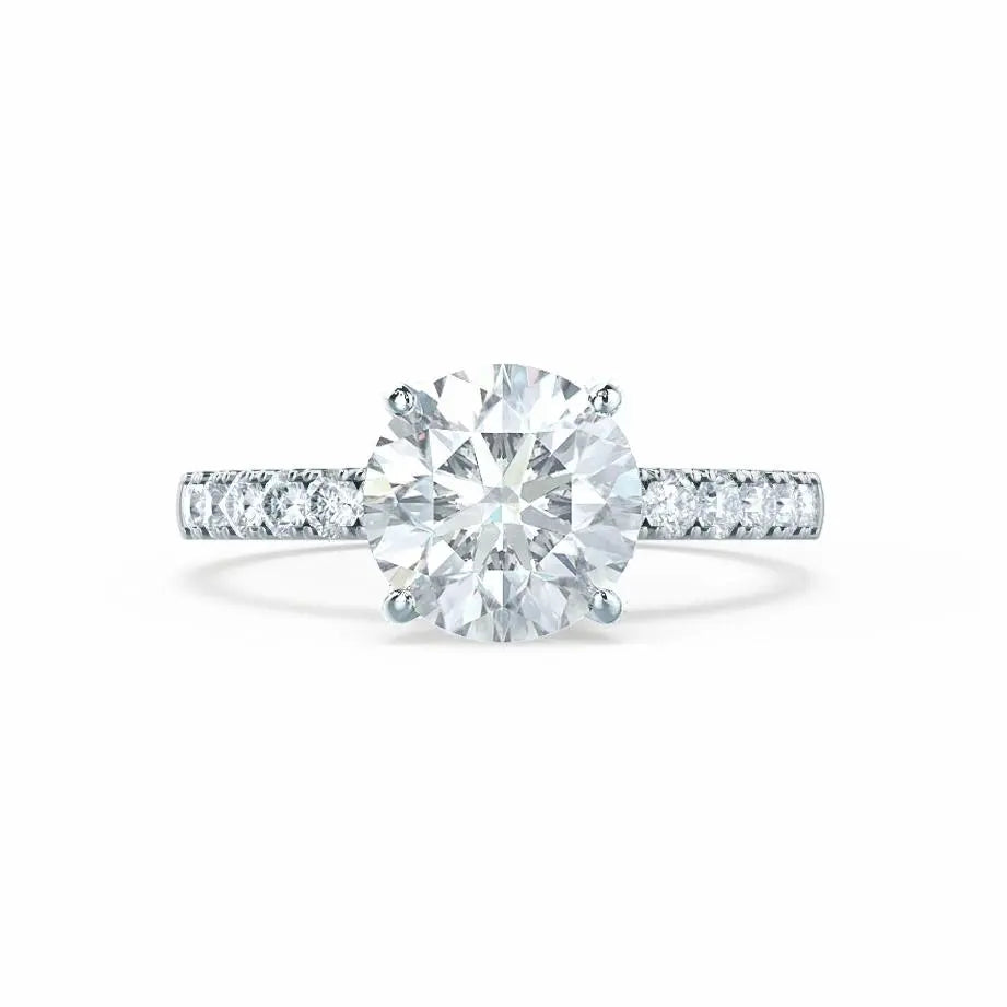 White Gold Round Brilliant Cut & Wedding Band Bridal Set Ring - cushionblue