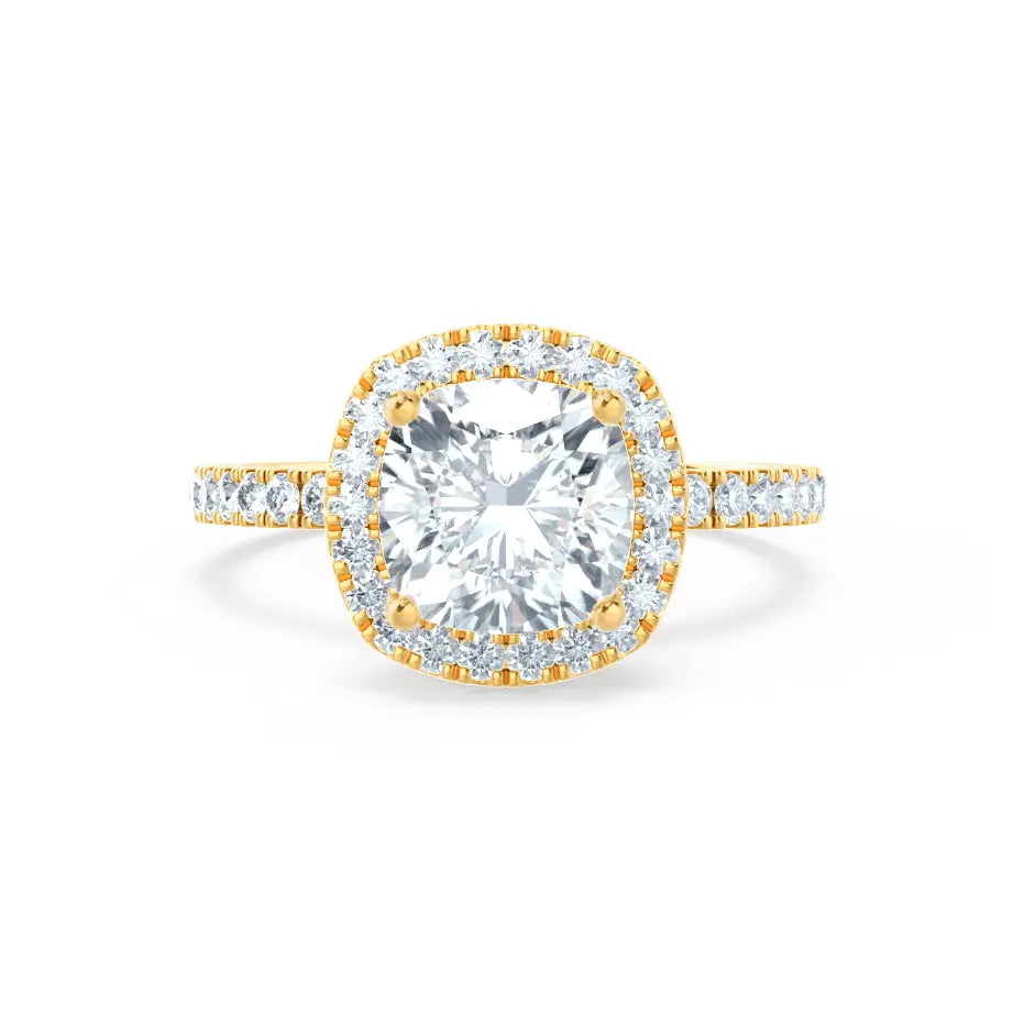 Cushion cut Natural Diamond Yellow Gold Halo Ring 0.33ct - cushionblue