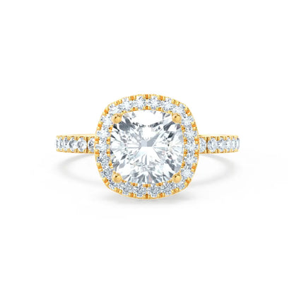 Cushion cut Natural Diamond Yellow Gold Halo Ring 0.33ct - cushionblue