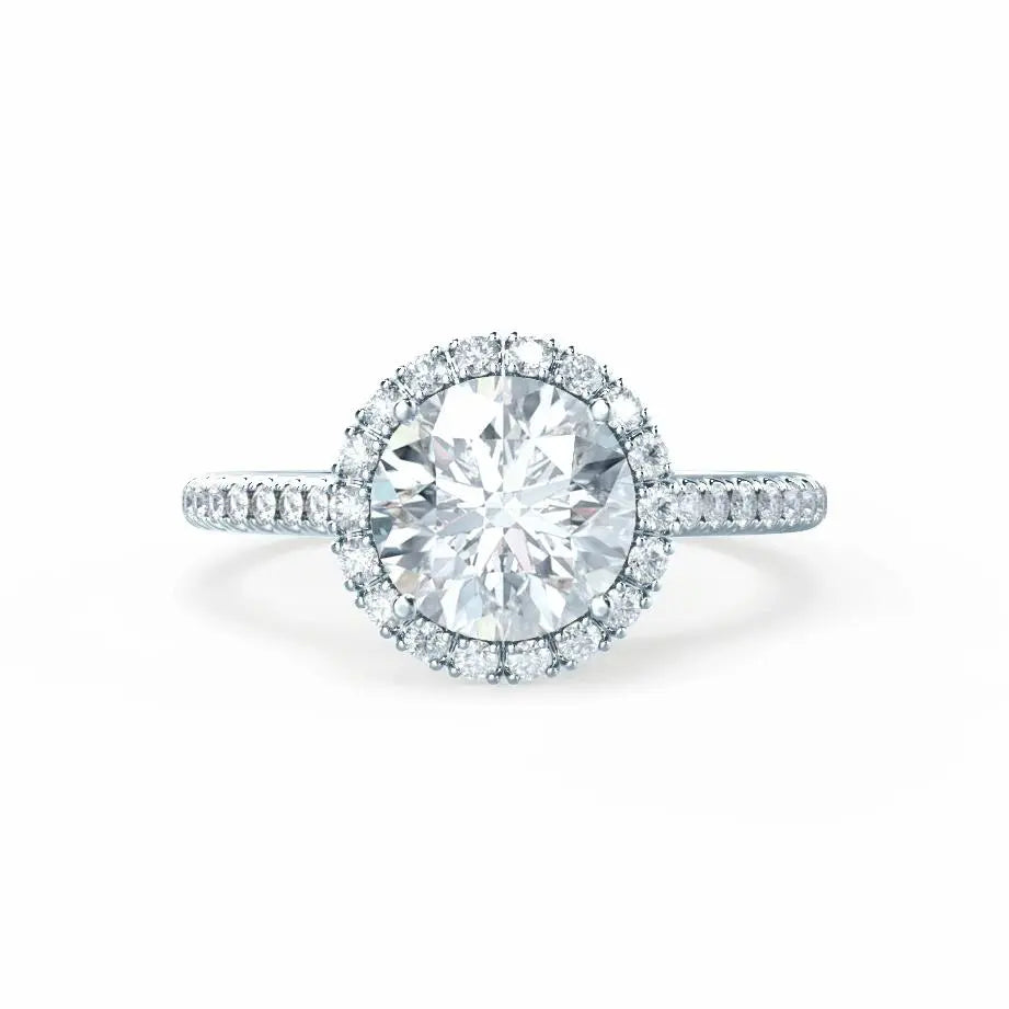 Round cut Natural Diamond White Gold Petite Halo Ring - cushionblue
