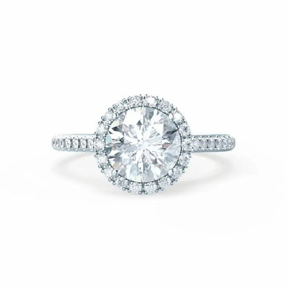 Round cut Natural Diamond White Gold Petite Halo Ring - cushionblue