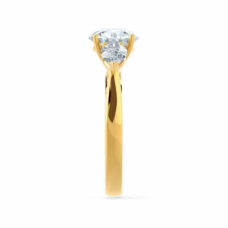 Round & Pear Cut Diamond Yellow Gold Trilogy Ring - cushionblue