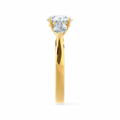 Round & Pear Cut Diamond Yellow Gold Trilogy Ring - cushionblue