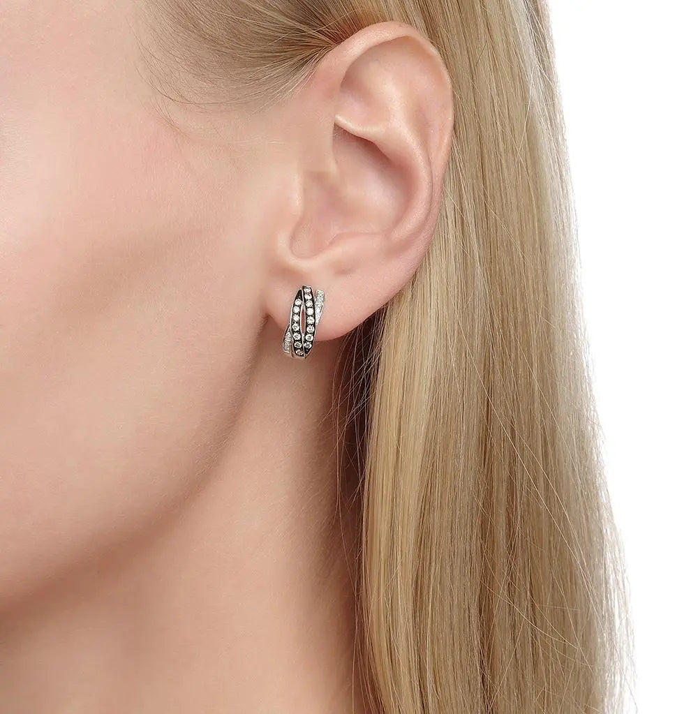 White Gold Latch back earrings with Natural brown diamonds - cushionblue