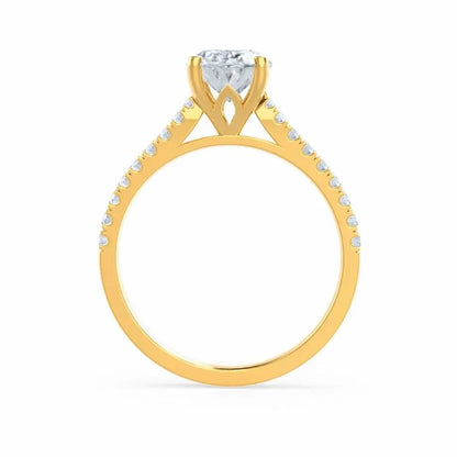 Oval cut Natural Diamond Yellow Gold Shoulder Set Ring - cushionblue