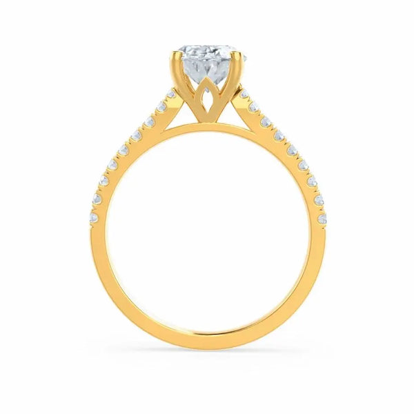 Oval cut Natural Diamond Yellow Gold Shoulder Set Ring - cushionblue