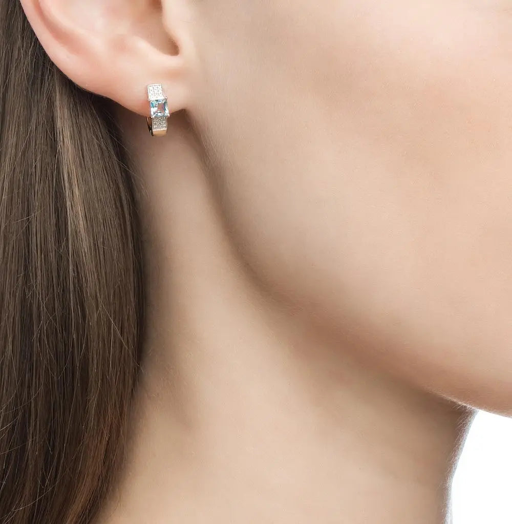 Rose Gold Latch back earrings with Topaz and diamonds - cushionblue