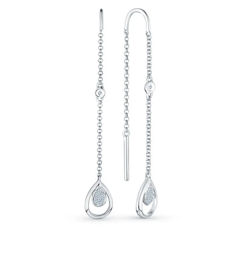 White Gold Simple string earrings with diamonds(0.04ct) Cushionblue