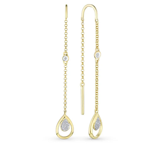 Yellow Gold String earrings with diamonds - cushionblue