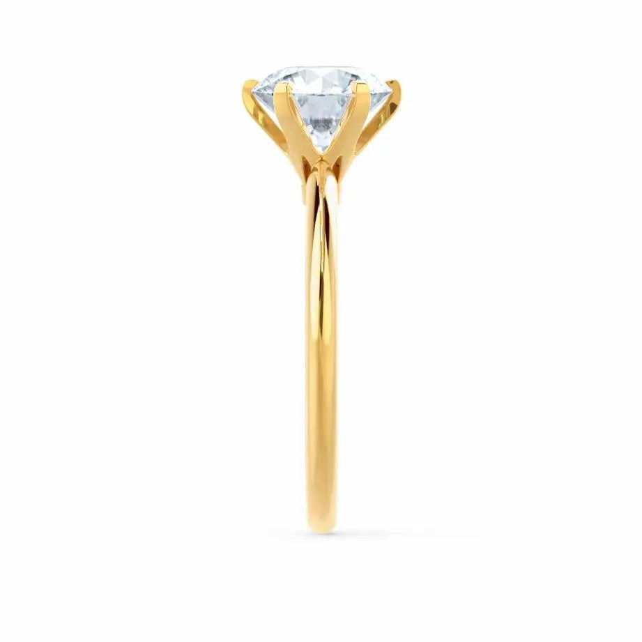 6 Prong Knife Edge Round Cut Natural Diamond Solitaire Yellow Gold Ring - cushionblue
