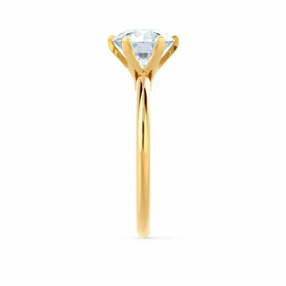 6 Prong Knife Edge Round Cut Natural Diamond Solitaire Yellow Gold Ring - cushionblue