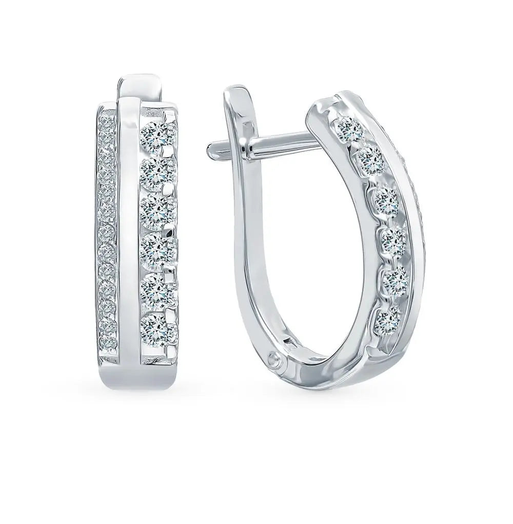 White Gold Latch back earrings with diamonds(0.58 ct, 0.11 ct) - cushionblue