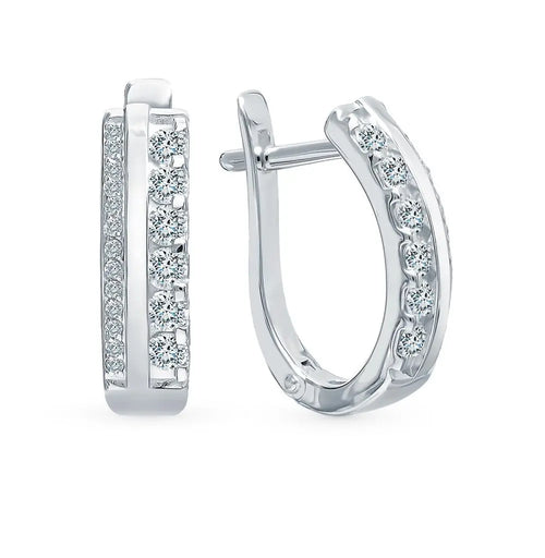 White Gold Latch back earrings with diamonds(0.58 ct, 0.11 ct) - cushionblue