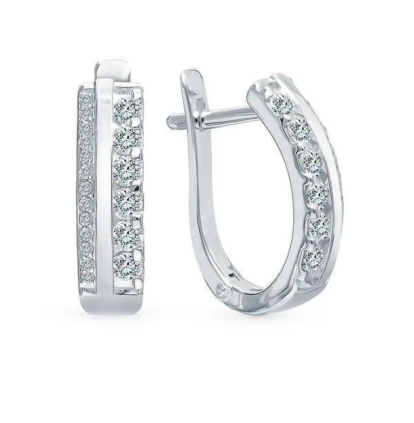 White Gold Latch back earrings with diamonds(0.58 ct, 0.11 ct) - cushionblue