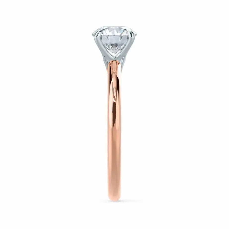 Round Cut Natural Diamond Solitaire Two Tone Rose Gold Ring - cushionblue