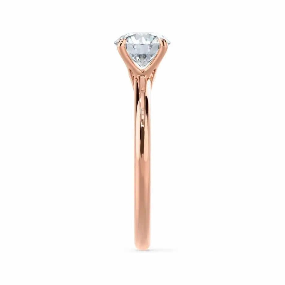 Round Cut Natural Diamond Solitaire Rose Gold Ring - cushionblue
