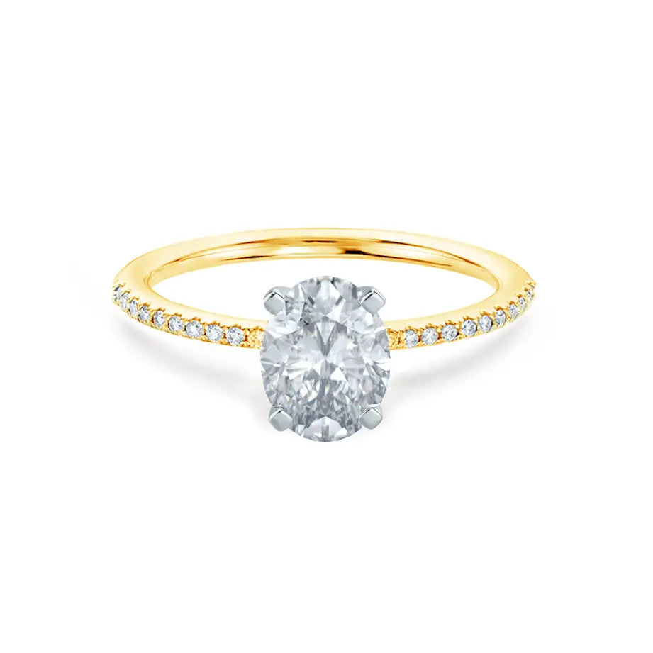 Oval Cut Petite Pavé Two tone Shoulder Set Solitaire Ring - cushionblue
