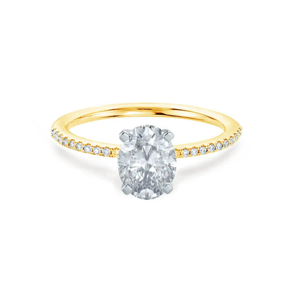 Oval Cut Petite Pavé Two tone Shoulder Set Solitaire Ring - cushionblue