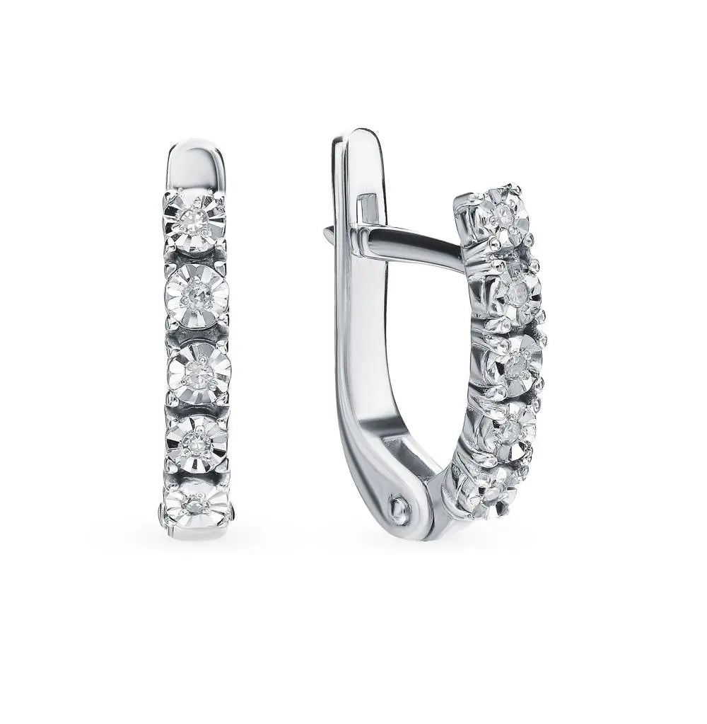 White Gold Latch back earrings with diamonds(0.05 ct) - cushionblue