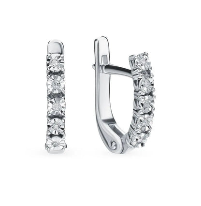 White Gold Latch back earrings with diamonds(0.05 ct) - cushionblue