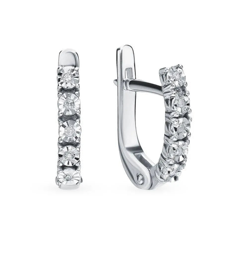 White Gold Latch back earrings with diamonds(0.05 ct) - cushionblue
