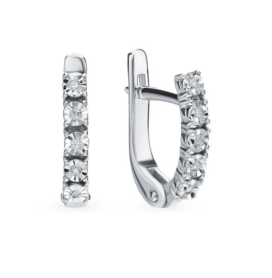 White Gold Latch back earrings with diamonds(0.05 ct) - cushionblue