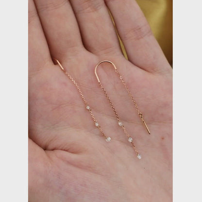 Rose Gold string earrings with Round cut diamonds
