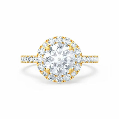 Round cut Natural Diamond Yellow Gold Halo Ring - cushionblue