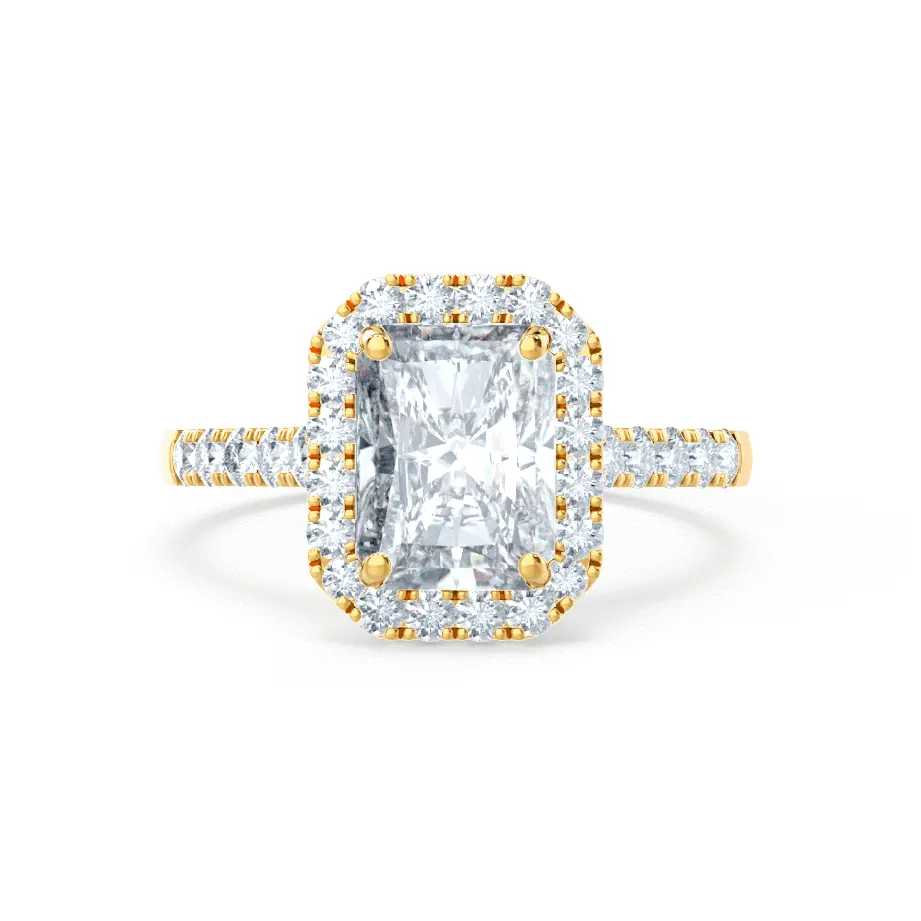 Radiant cut Natural Diamond Yellow Gold Halo Ring - cushionblue