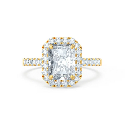 Radiant cut Natural Diamond Yellow Gold Halo Ring - cushionblue