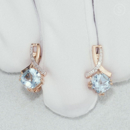 Rose Gold Latch back earrings with Cushion cut Topaz diamonds