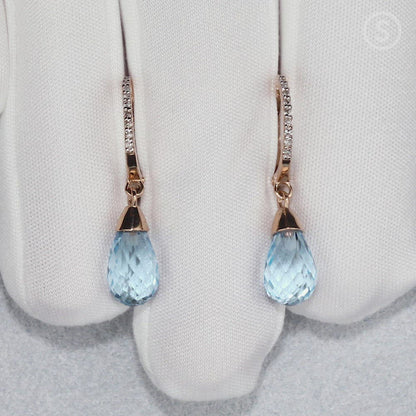 Rose Gold Latch back earrings with Topaz and diamond