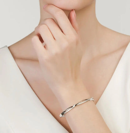 White Gold Bangle Bracelets in 10K (0.17tcw) - cushionblue