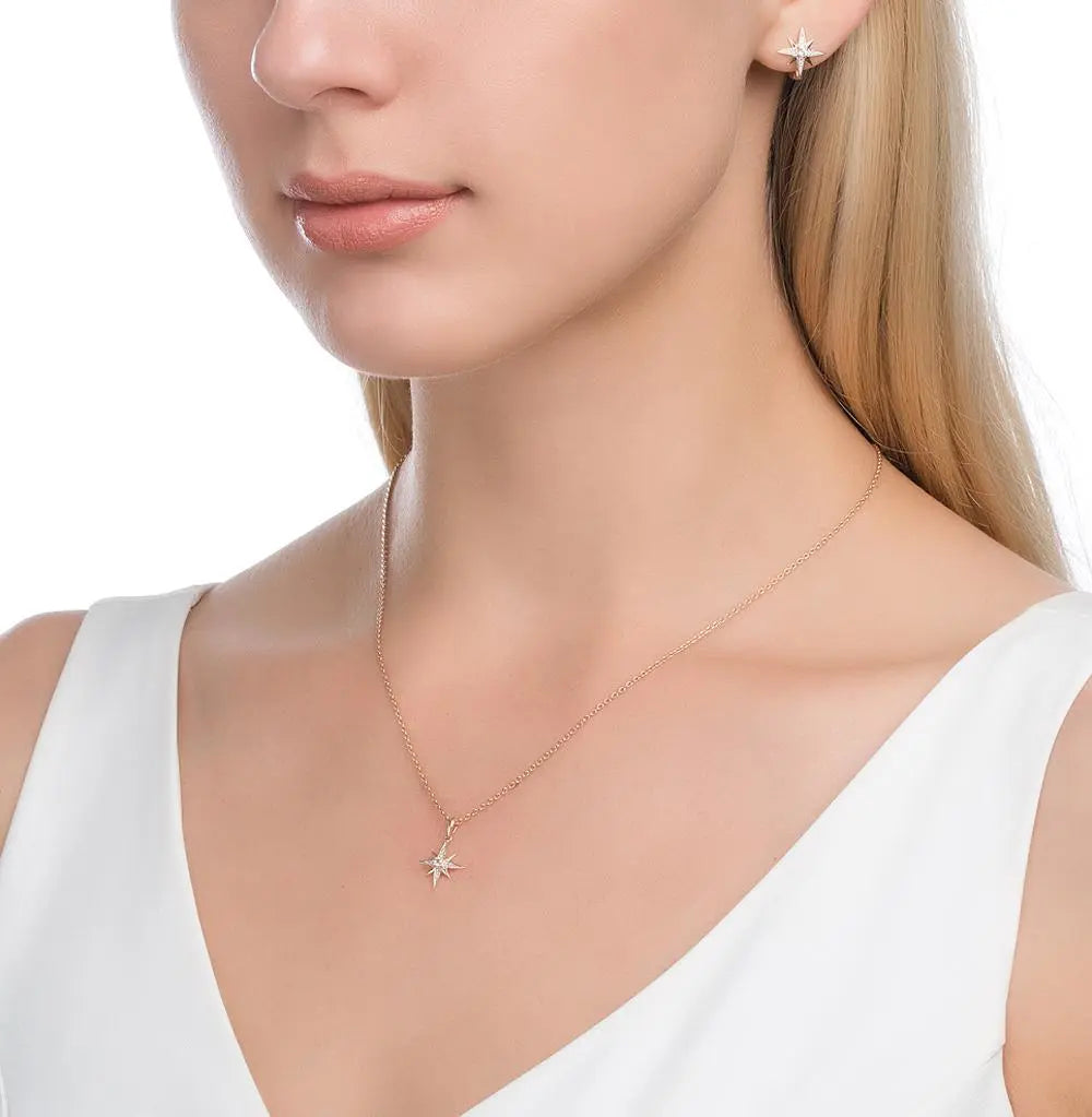 Rose Gold Latch back Star shape earrings with Colorless Topaz diamonds - cushionblue