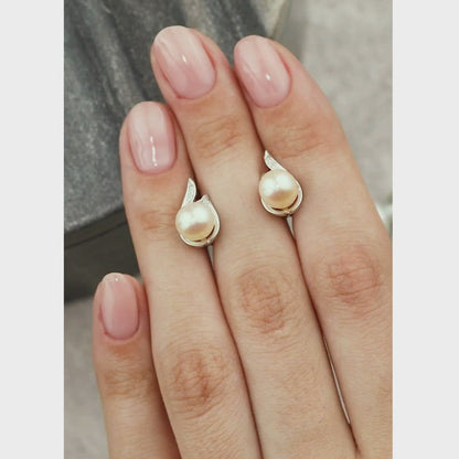 White Gold Latch back earrings with Cultured pearls and diamonds