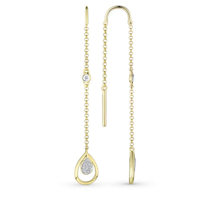 Yellow Gold String earrings with diamonds - cushionblue