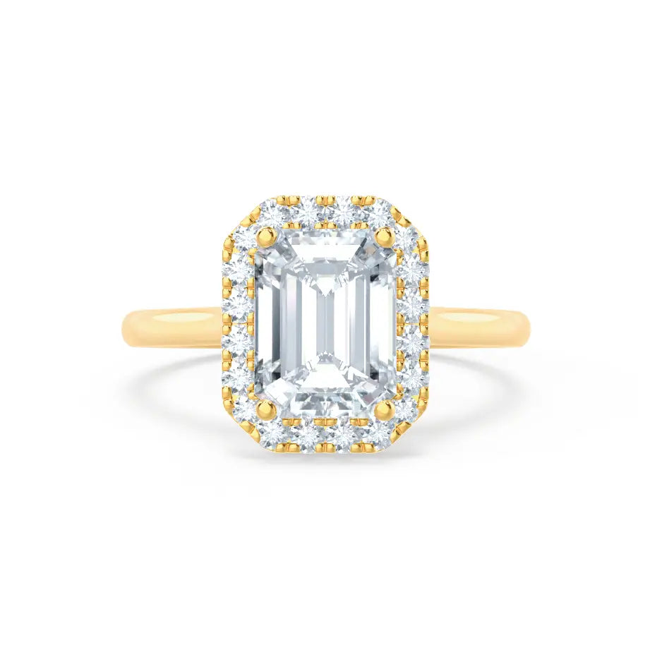 Emerald Cut Natural Diamond Yellow Gold Halo Ring (1.75ct) - cushionblue