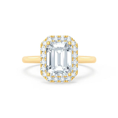 Emerald Cut Natural Diamond Yellow Gold Halo Ring (1.75ct) - cushionblue