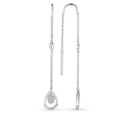White Gold Simple string earrings with diamonds(0.04ct) Cushionblue