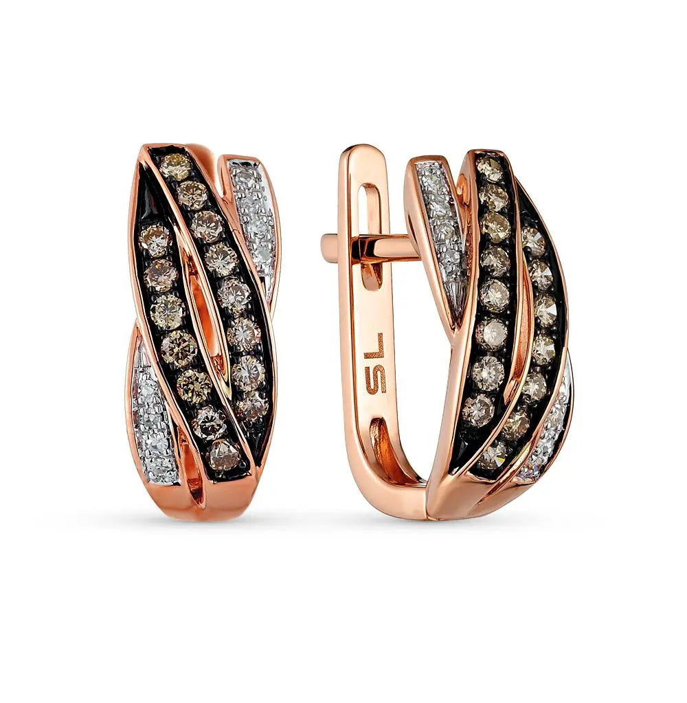 Rose Gold Latch back earrings with natural brown diamonds - cushionblue