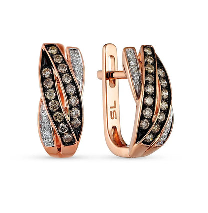 Rose Gold Latch back earrings with natural brown diamonds - cushionblue
