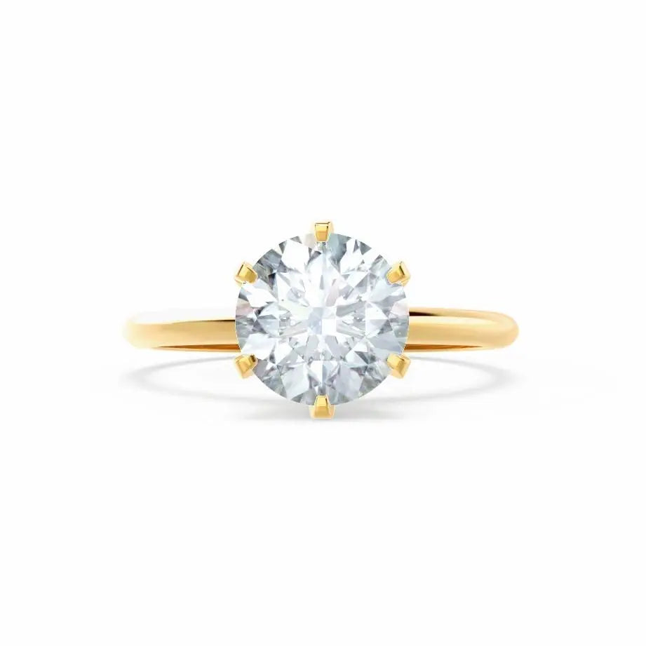 6 Prong Knife Edge Round Cut Natural Diamond Solitaire Yellow Gold Ring - cushionblue