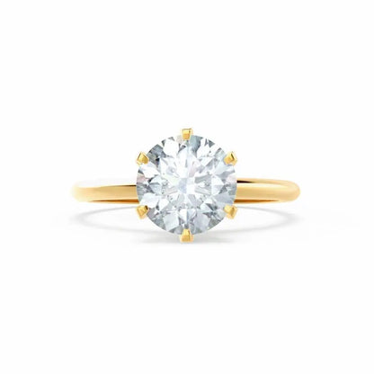 6 Prong Knife Edge Round Cut Natural Diamond Solitaire Yellow Gold Ring - cushionblue