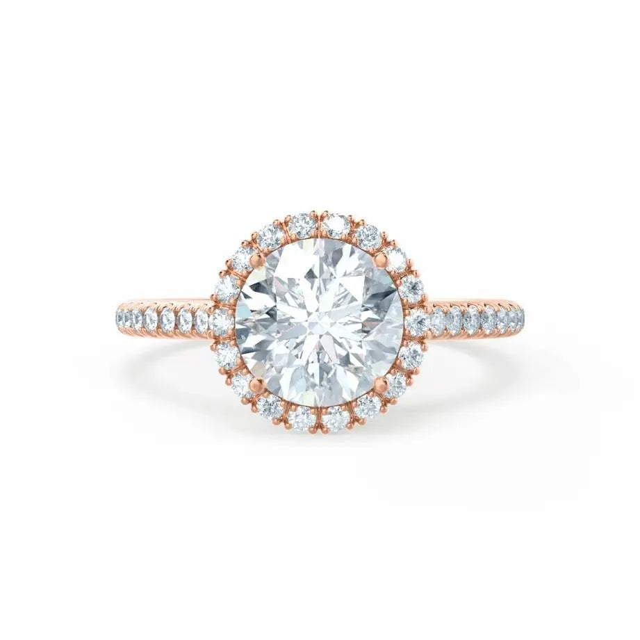 Round cut Natural Diamond Rose Gold Petite Halo Ring - cushionblue