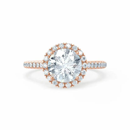 Round cut Natural Diamond Rose Gold Petite Halo Ring - cushionblue