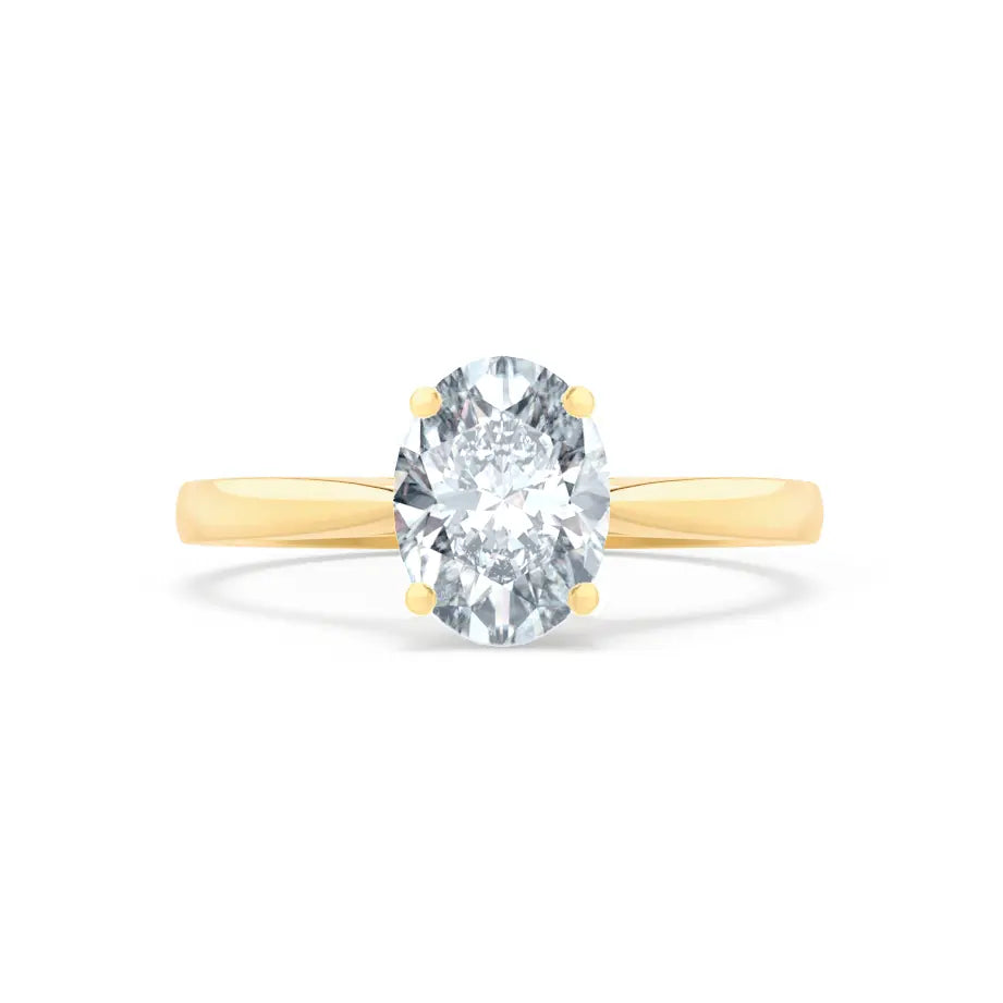 Oval Cut Yellow Gold tapered mount Diamond Solitaire Ring - cushionblue